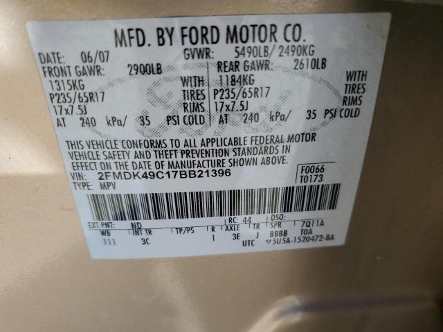 2FMDK49C17BB21396 - 2007 FORD EDGE SEL P GOLD photo 10