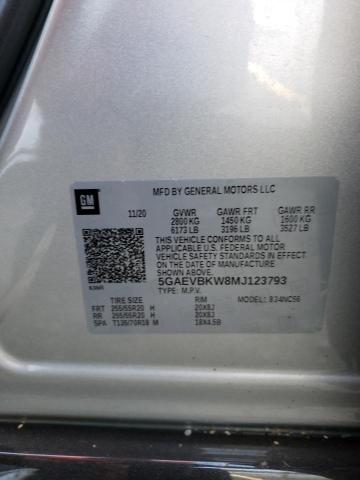 5GAEVBKW8MJ123793 - 2021 BUICK ENCLAVE PR SILVER photo 10