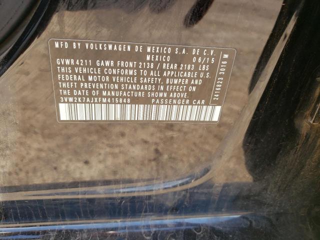 3VW2K7AJXFM415848 - 2015 VOLKSWAGEN JETTA BASE 黑色 照片 10