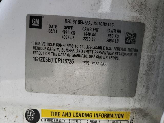 1G1ZC5E01CF116726 - 2012 CHEVROLET MALIBU 1LT თეთრი ფოტო 10