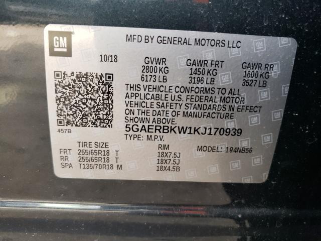 5GAERBKW1KJ170939 - 2019 BUICK ENCLAVE ES GRAY photo 10