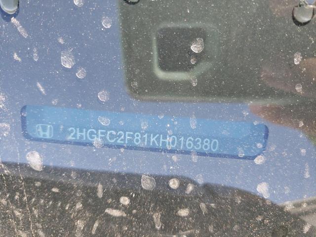 2HGFC2F81KH016380 - 2019 HONDA CIVIC SPOR 白色 照片 10