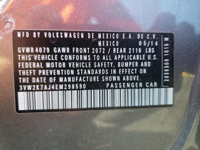 3VW2K7AJ4EM298590 - 2014 VOLKSWAGEN JETTA BASE 灰色 照片 10