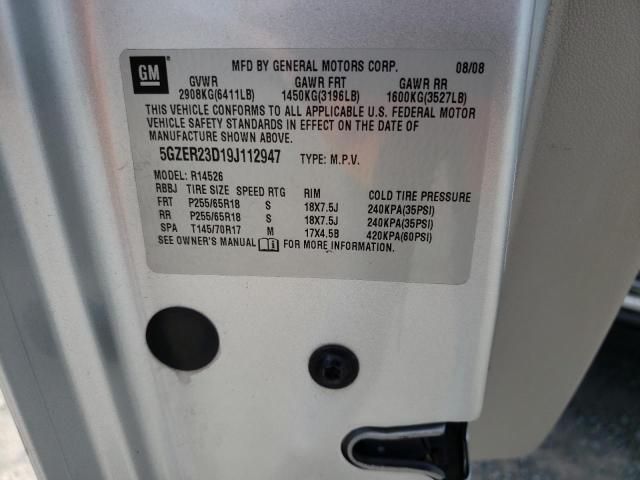 5GZER23D19J112947 - 2009 SATURN OUTLOOK XR SILVER photo 10