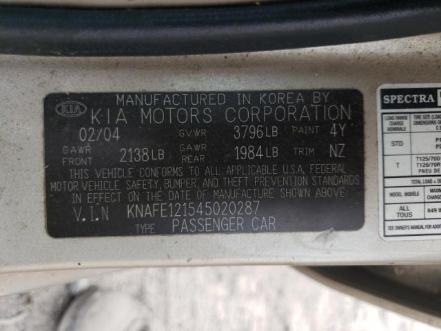 KNAFE121545020287 - 2004 KIA SPECTRA LX BEIGE photo 10