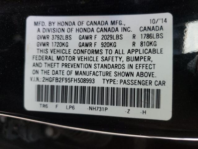 2HGFB2F95FH508993 - 2015 HONDA CIVIC EXL Qara foto 10