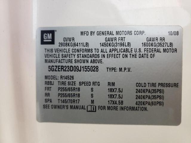 5GZER23D09J155028 - 2009 SATURN OUTLOOK XR თეთრი ფოტო 10