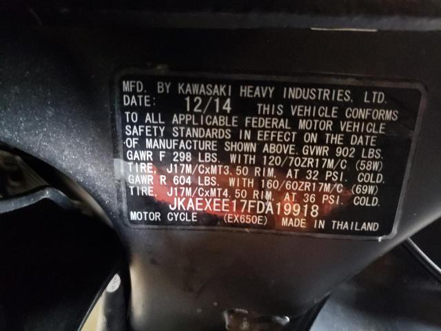 JKAEXEE17FDA19918 - 2015 KAWASAKI EX650 E BLACK photo 10