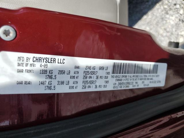 2A8HR54169R661391 - 2009 CHRYSLER TOWN & COU BURGUNDY photo 10