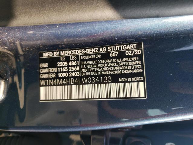 W1N4M4HB4LW034133 - 2020 MERCEDES-BENZ GLB 250 4M BLUE photo 10