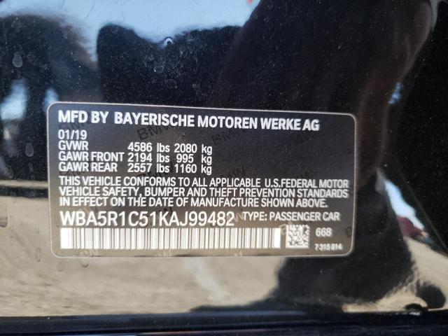 WBA5R1C51KAJ99482 - 2019 BMW 330I BLACK photo 10