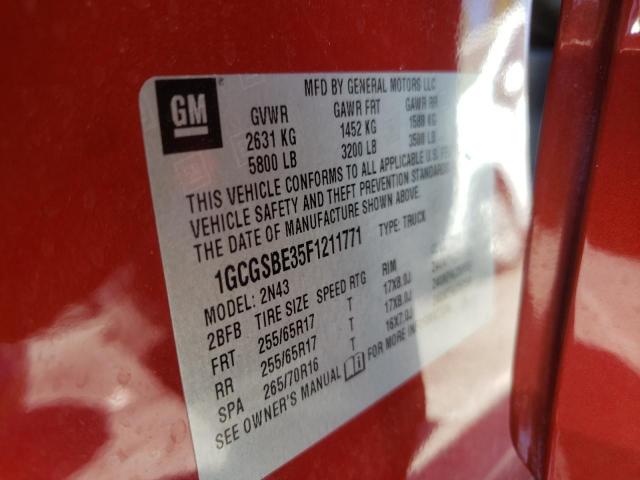 1GCGSBE35F1211771 - 2015 CHEVROLET COLORADO L RED photo 10
