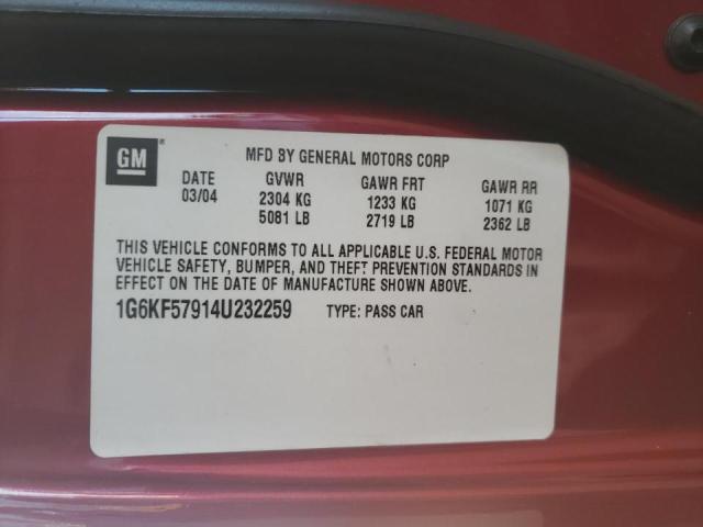 1G6KF57914U232259 - 2004 CADILLAC DEVILLE DT RED photo 10