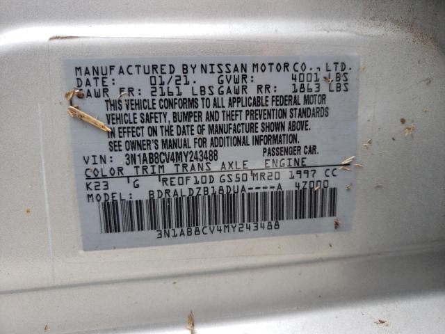 3N1AB8CV4MY243488 - 2021 NISSAN SENTRA SV SILVER photo 10