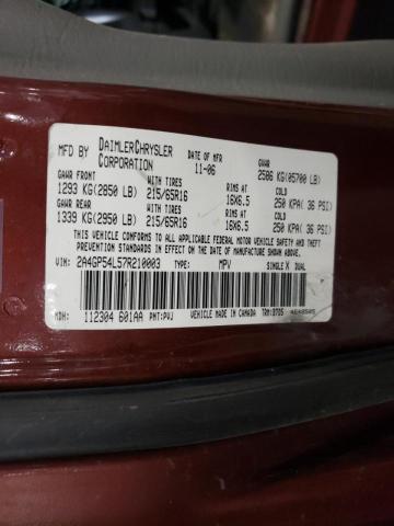 2A4GP54L57R210003 - 2007 CHRYSLER TOWN & COU MAROON photo 10