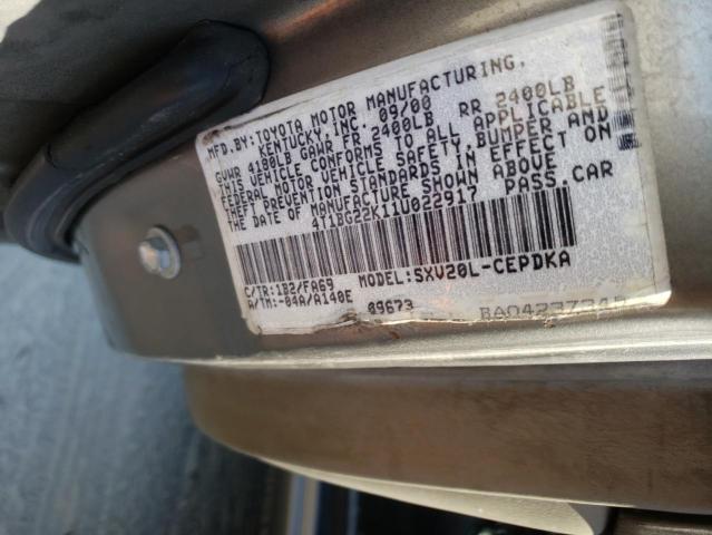 4T1BG22K11U022917 - 2001 TOYOTA CAMRY CE GRAY photo 10