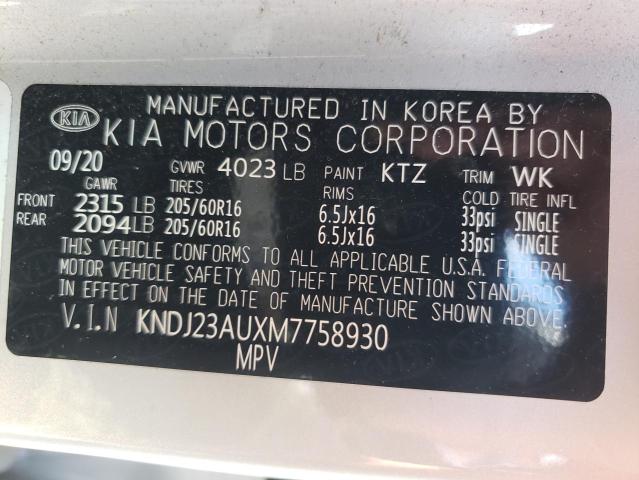 KNDJ23AUXM7758930 - 2021 KIA SOUL LX SILVER photo 10