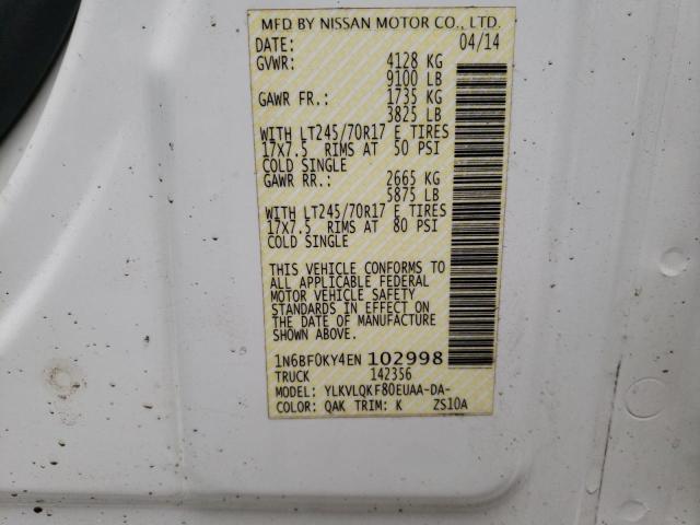 1N6BF0KY4EN102998 - 2014 NISSAN NV 1500 WHITE photo 10