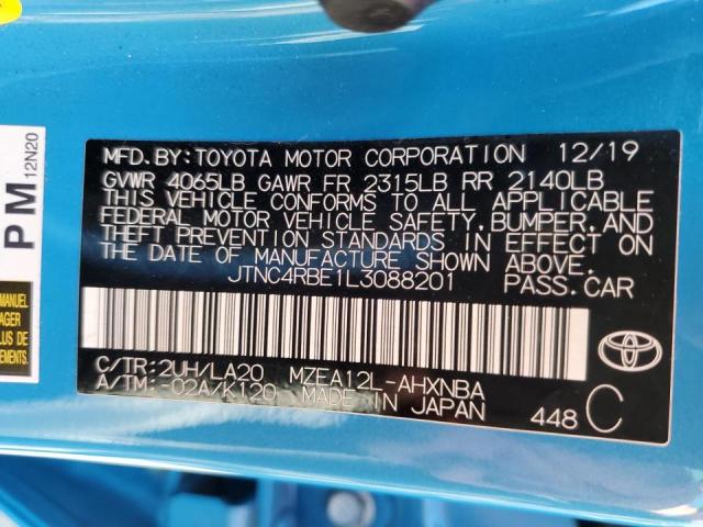 JTNC4RBE1L3088201 - 2020 TOYOTA COROLLA XS BLUE photo 10