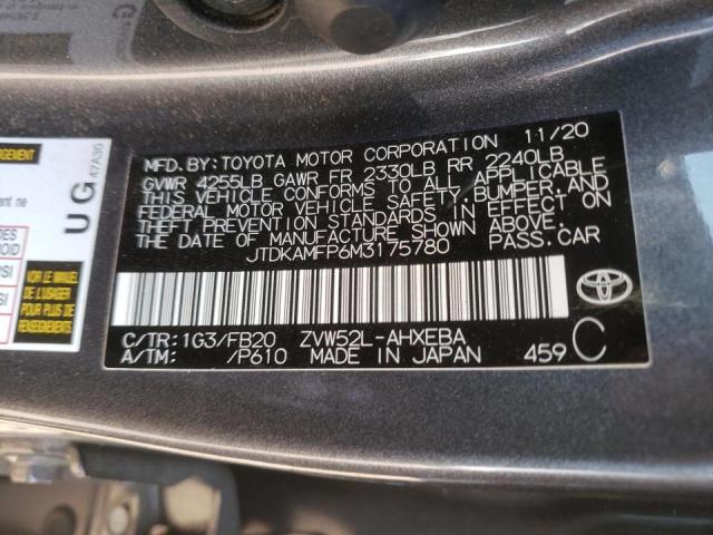 JTDKAMFP6M3175780 - 2021 TOYOTA PRIUS PRIM 石墨色 照片 10