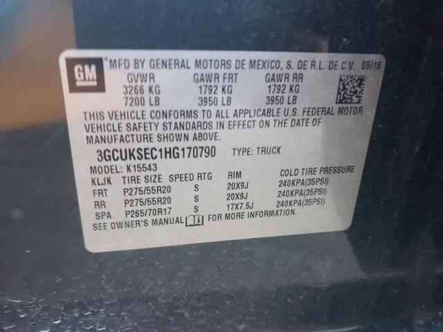 3GCUKSEC1HG170790 - 2017 CHEVROLET SILVERADO CHARCOAL photo 10