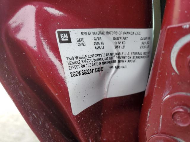 2G2WS522441134363 - 2004 PONTIAC GRAND PRIX GT2  ფოტო 10