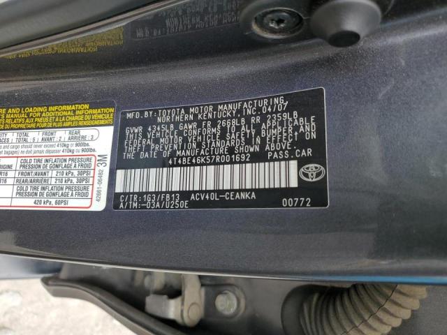 4T4BE46K57R001692 - 2007 TOYOTA CAMRY CE CHARCOAL photo 10