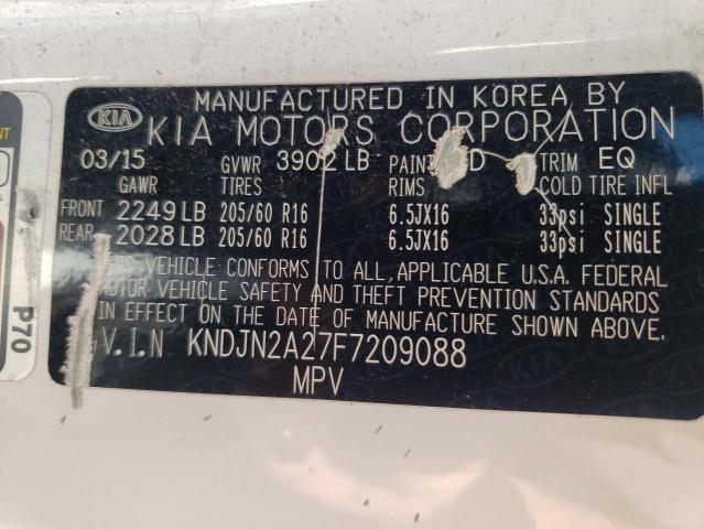 KNDJN2A27F7209088 - 2015 KIA SOUL WHITE photo 10