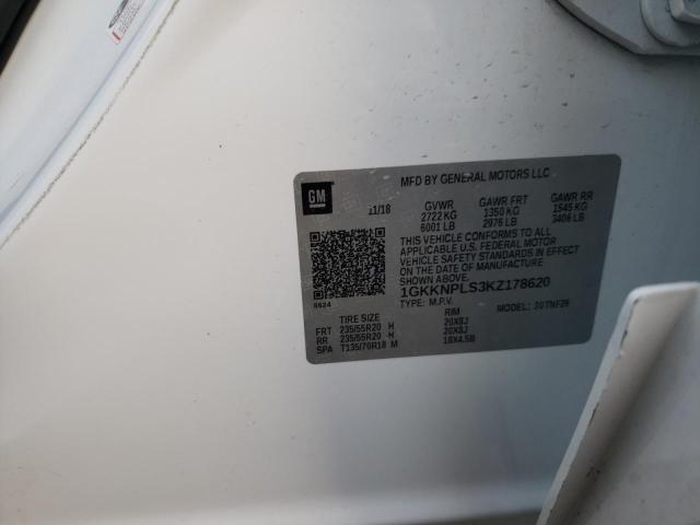 1GKKNPLS3KZ178620 - 2019 GMC ACADIA DEN WHITE photo 10