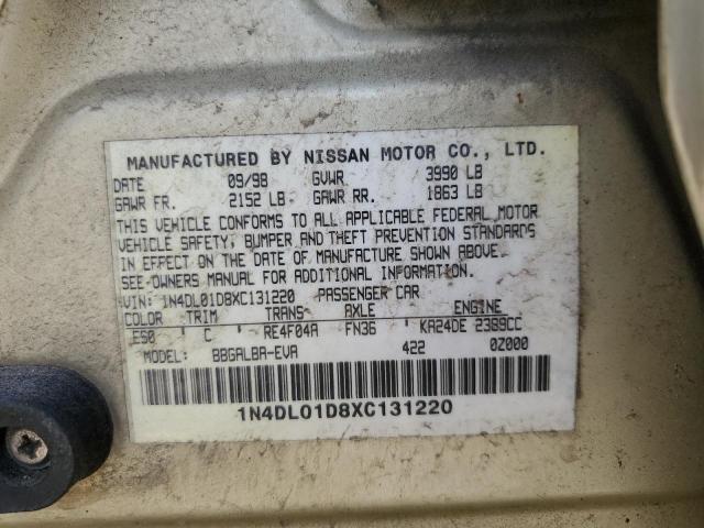 1N4DL01D8XC131220 - 1999 NISSAN ALTIMA XE BEIGE photo 10