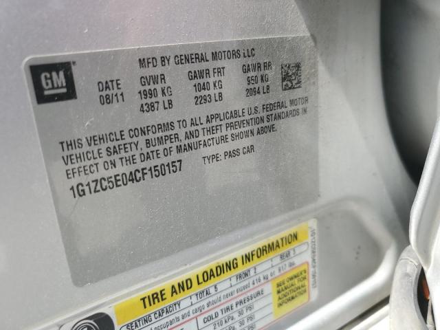 1G1ZC5E04CF150157 - 2012 CHEVROLET MALIBU 1LT ვერცხლისფერი ფოტო 10