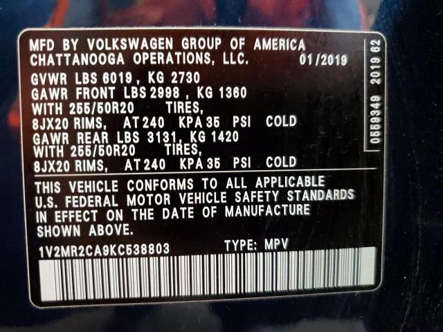 1V2MR2CA9KC538803 - 2019 VOLKSWAGEN ATLAS SEL Mavi foto 10