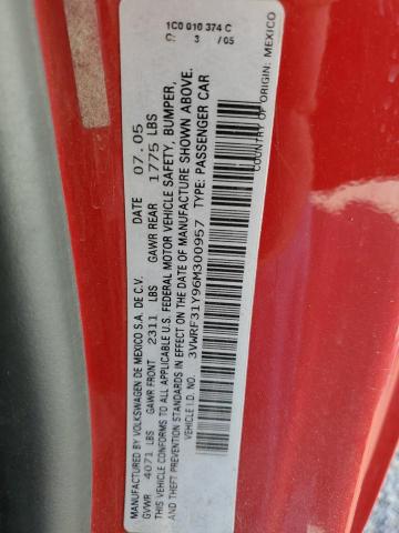 3VWRF31Y96M300957 - 2006 VOLKSWAGEN NEW BEETLE 红色 照片 10