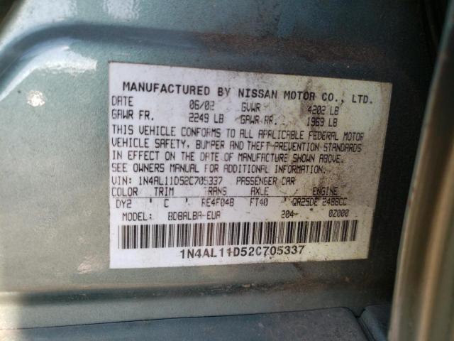 1N4AL11D52C705337 - 2002 NISSAN ALTIMA BAS GREEN photo 10