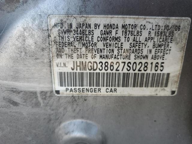 JHMGD38627S028165 - 2007 HONDA FIT S 银色 照片 10
