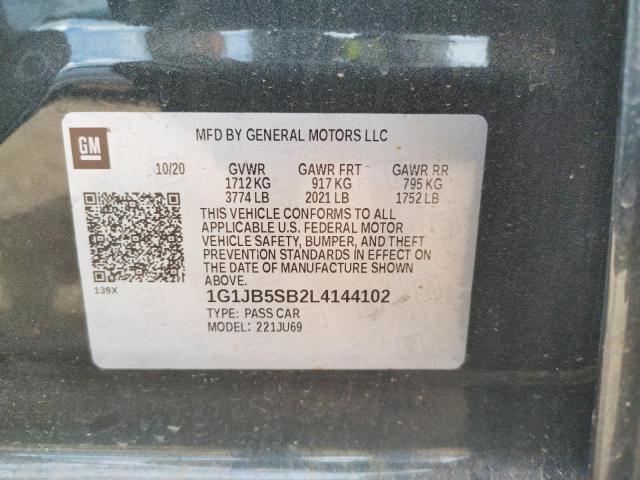 1G1JB5SB2L4144102 - 2020 CHEVROLET SONIC LS GRAY photo 10