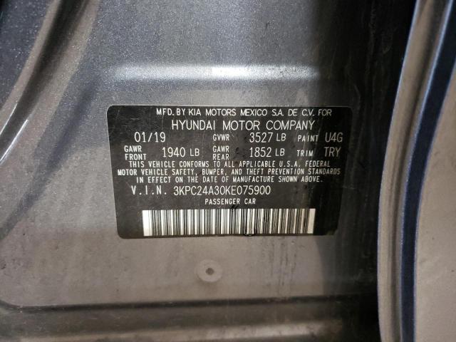 3KPC24A30KE075900 - 2019 HYUNDAI ACCENT GRAY photo 10