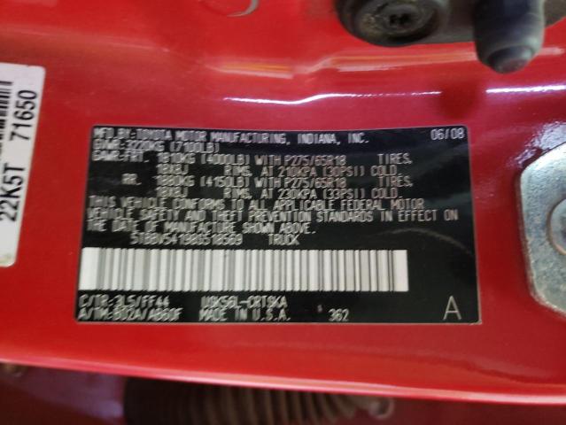 5TBBV54198S518569 - 2008 TOYOTA TUNDRA DOU RED photo 10