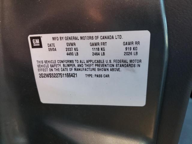 2G2WS522751166421 - 2005 PONTIAC GRAND PRIX Մոխրագույն լուսանկար 10