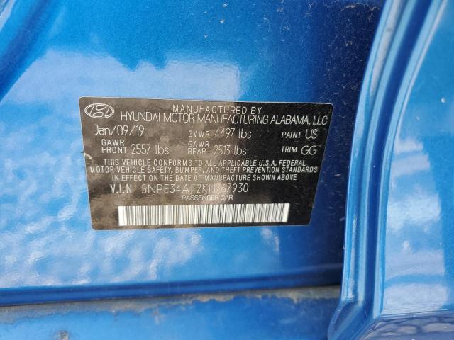 5NPE34AF2KH767930 - 2019 HYUNDAI SONATA LIM BLUE photo 10