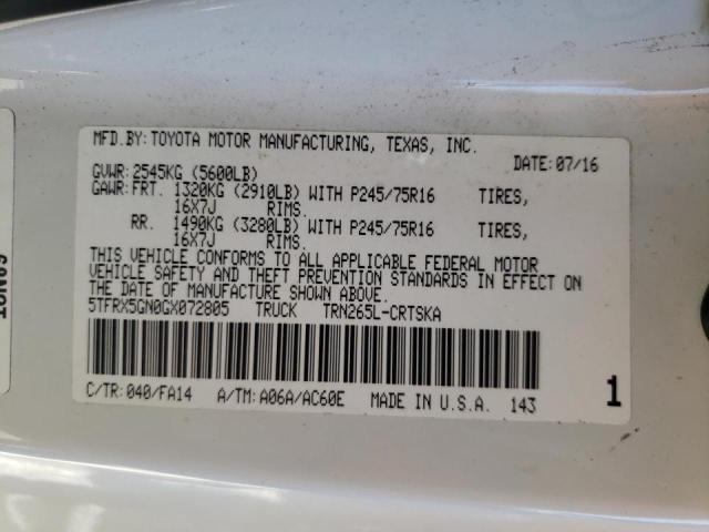 5TFRX5GN0GX072805 - 2016 TOYOTA TACOMA ACCESS CAB  ფოტო 10