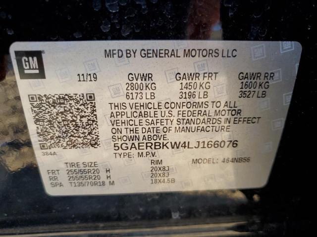 5GAERBKW4LJ166076 - 2020 BUICK ENCLAVE ES BLACK photo 10