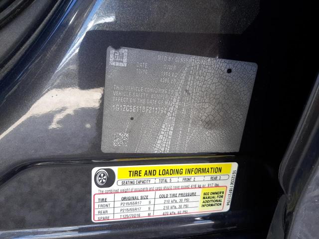 1G1ZC5E11BF211794 - 2011 CHEVROLET MALIBU 1LT გრაფიტი ფოტო 10