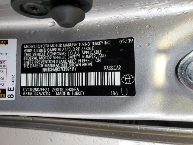 NMTKHMBX7KR093147 - 2019 TOYOTA C-HR XLE SILVER photo 10