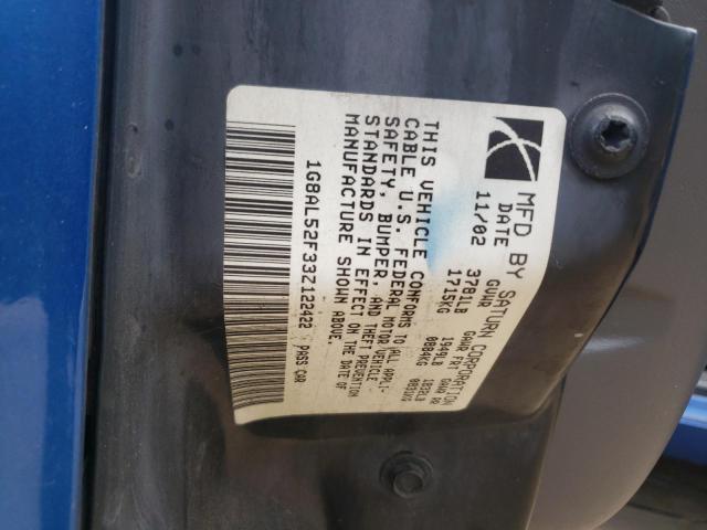 1G8AL52F33Z122422 - 2003 SATURN ION LEVEL BLUE photo 10