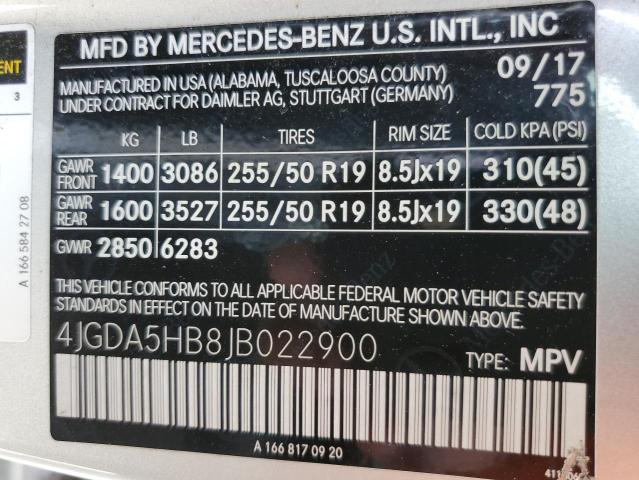 4JGDA5HB8JB022900 - 2018 MERCEDES-BENZ GLE 350 4M SILVER photo 10