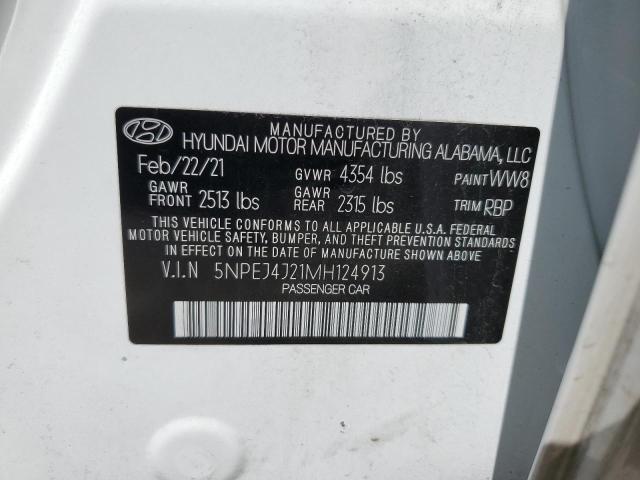 5NPEJ4J21MH124913 - 2021 HYUNDAI SONATA SEL WHITE photo 10