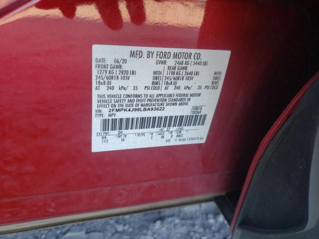 2FMPK4J98LBA93622 - 2020 FORD EDGE SEL RED photo 10