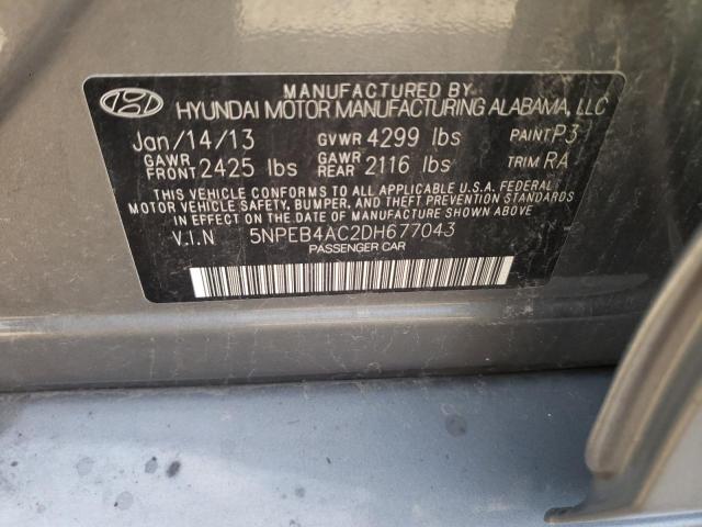 5NPEB4AC2DH677043 - 2013 HYUNDAI SONATA GLS GRAY photo 10