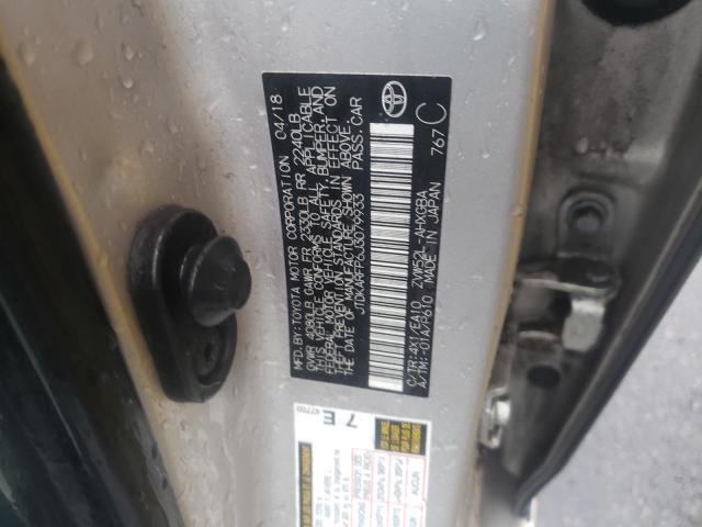 JTDKARFP6J3079933 - 2018 TOYOTA PRIUS PRIM 银色 照片 10